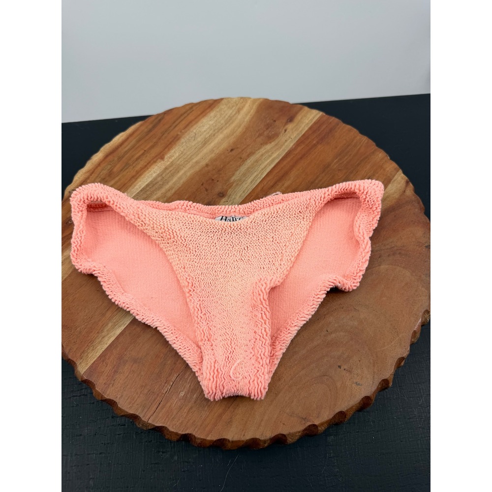 Hunca G London Crinkle Bikini Bottom Women One Size Peach Textured Swimwear